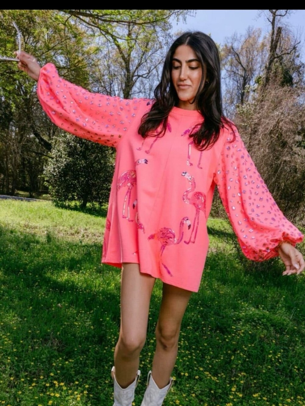 Queen Of Sparkles Neon Pink Flamingo Sequin Tunic Dress New Size M